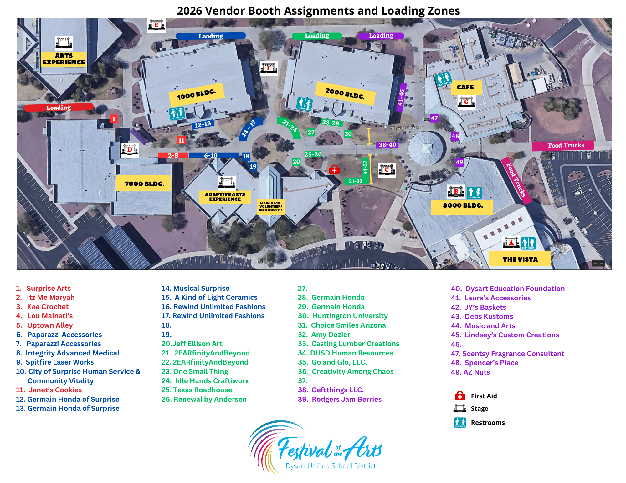 Map of vendor booths and coinciding numbers. 